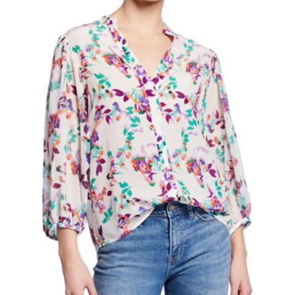 Saloni Chloe Floral Silk Button-Up Blouse‎ - Picture 3 of 10
